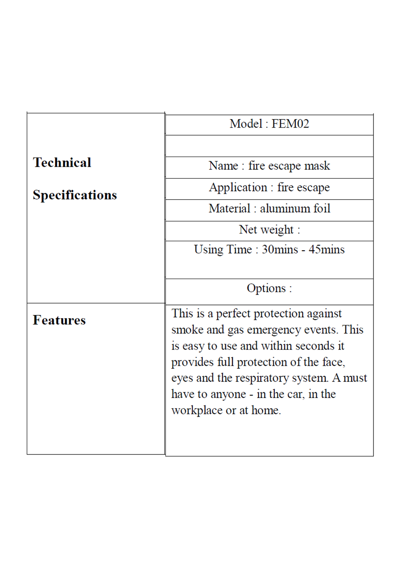 specifications